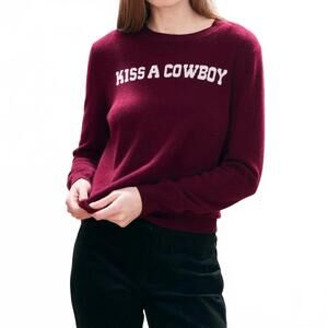 NEW JUMPER1234 kiss a cowboy crew sweater in burgundy
